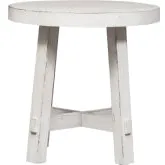 Modern Farmhouse Round End Table in Distressed White