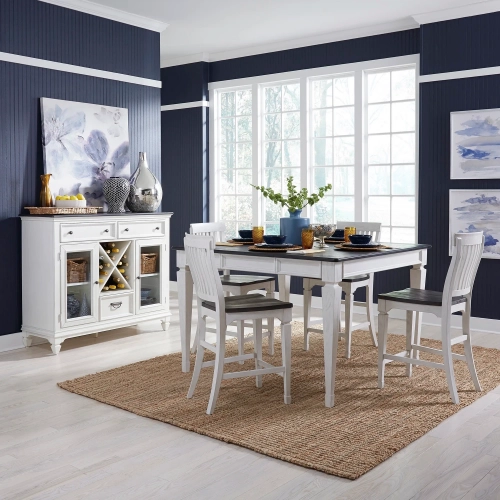 Allyson Park 5-Piece Gathering Dining Set in Brushed White & Charcoal Wood