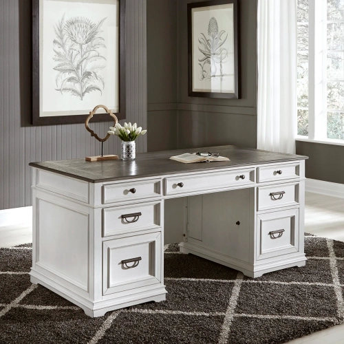 Allyson Park Desk in White & Charcoal Gray