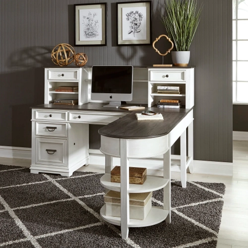 Allyson Park L Shaped Desk Set in White & Charcoal Gray