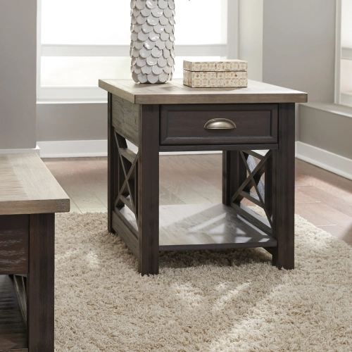 Heatherbrook Drawer End Table in Charcoal Gray & Ash