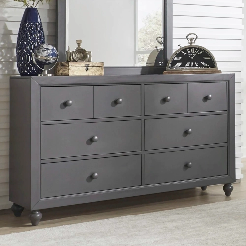 Cottage View 6-Drawer Dresser in Dark Gray Wood
