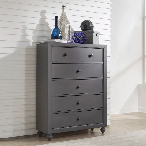 Cottage View 5-Drawer Chest in Dark Gray Wood