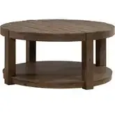 Broadmore Round Coffee Cocktail Table in Brown Rustic Birch Veneer