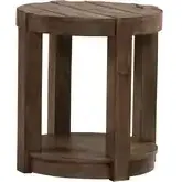 Broadmore Round Chair Side End Table in Brown Rustic Birch Veneer