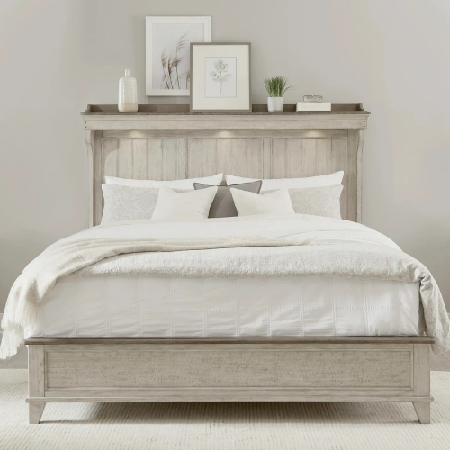 Ivy Hollow King Mantle Bed in Distressed Weathered Linen & Taupe