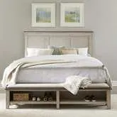 Ivy Hollow King Storage Bed in Distressed Linen Wood, Taupe & Fabric