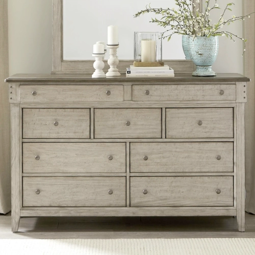 Ivy Hollow 9-Drawer Dresser in Distressed Weathered Linen & Taupe