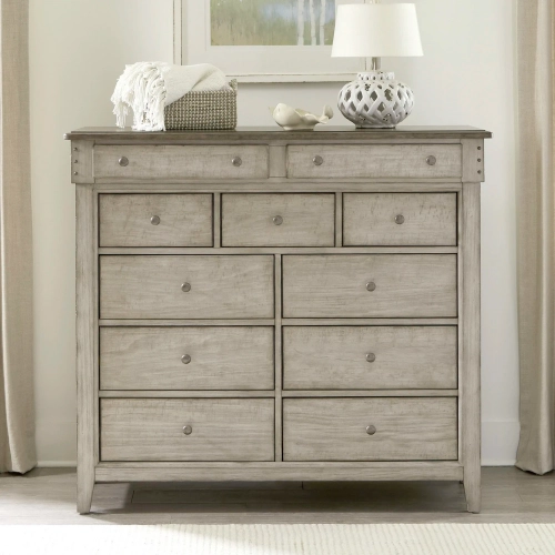Ivy Hollow 11-Drawer Dresser in Distressed Weathered Linen & Taupe