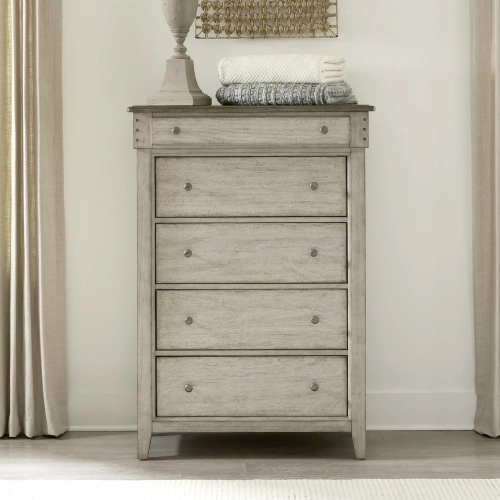 Ivy Hollow 5-Drawer Chest in Distressed Weathered Linen & Taupe