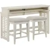 Berkley Square 3-Piece Console Table & Stools Set in Linen Wood & Taupe Fabric