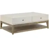 Berkley Square Coffee Cocktail Table with Casters in Linen & Khaki Wood
