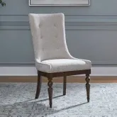 Arden Road Dining Chair in Cherry Wood & Tufted Cream Fabric