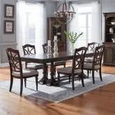 Arden Road 7-Piece Dining Set with Splat Chairs in Cherry Wood & Cream Fabric