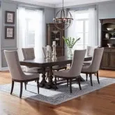 Arden Road 7-Piece Dining Set with Tufted Chairs in Cherry Wood & Cream Fabric