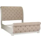 Abbey Park King Sleigh Bed in Antique White & Tufted Chenille