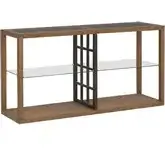 Bayhill Trellis Sofa Table in Wood, Black Metal & Glass