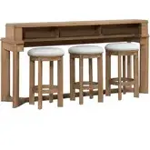 Ballentine 4-Piece Console Table & Stools Set in Weathered Wood & Gray Fabric