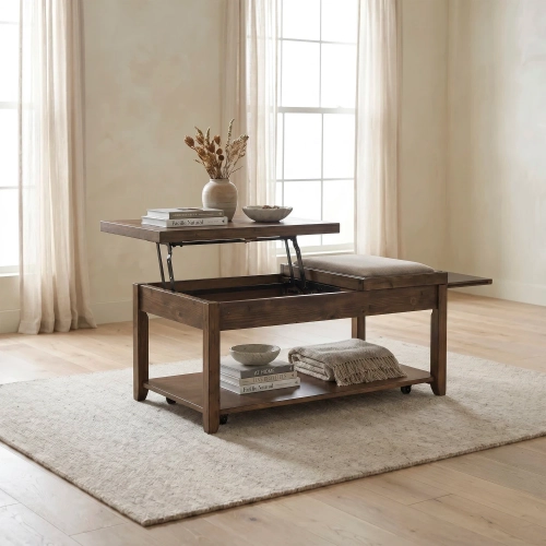 Mitchell Lift-Top Cocktail Table in Nutmeg Brown & Fabric