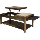 Mitchell Lift-Top Cocktail Table in Nutmeg Brown & Fabric