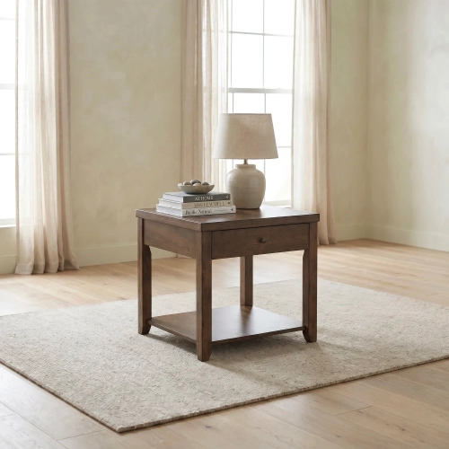 Mitchell End Table in Nutmeg Brown Wood