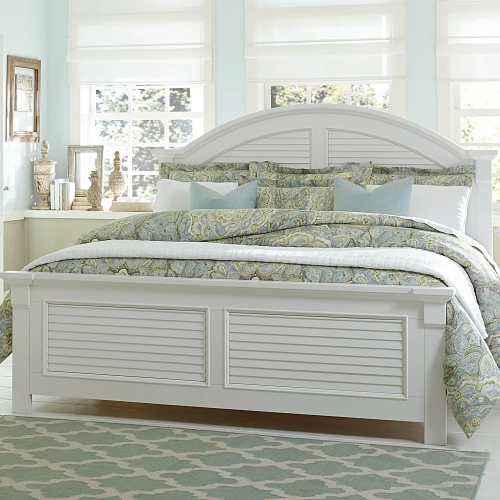 Summer House I Queen Panel Bed in Oyster White Wood