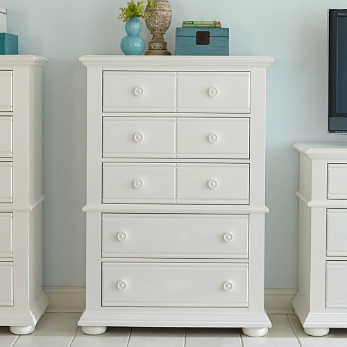 Summer House I 5-Drawer Chest in Oyster White Wood