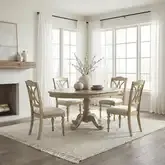 Summer House 5-Piece Pedestal Dining Set in Sand Dune Brown Wood