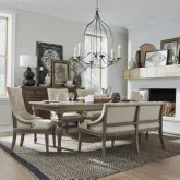 Americana Farmhouse 6-Piece Dining Set in Distressed Wood & Fabric