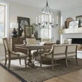 Americana Farmhouse 6-Piece Trestle Dining Set in Distressed Wood & Fabric