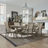 Americana Farmhouse 7-Piece Dining Set in Distressed Wood & Fabric