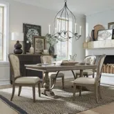Americana Farmhouse 5-Piece Trestle Dining Set in Distressed Wood & Fabric