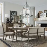 Americana Farmhouse 6-Piece Dining Set in Distressed Wood & Fabric
