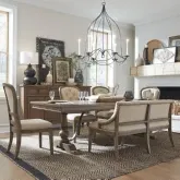 Americana Farmhouse 6-Piece Trestle Dining Set in Distressed Wood & Fabric