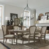 Americana Farmhouse 7-Piece Dining Set in Distressed Wood & Fabric