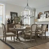 Americana Farmhouse 7-Piece Trestle Dining Set in Distressed Wood & Fabric
