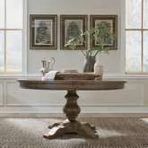 Americana Farmhouse 60" Pedestal Dining Table in Dusty Taupe Wood