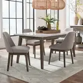 Edison 5-Piece Dining Set in Wood, White Faux Marble & Gray Fabric
