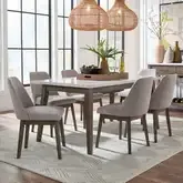 Edison 7-Piece Dining Set in Wood, White Faux Marble & Gray Fabric