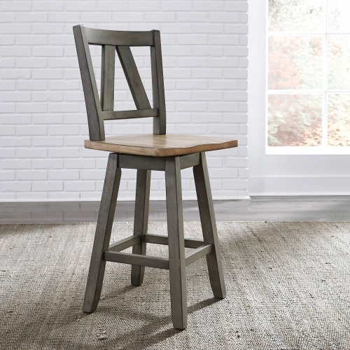 Lindsey Farm Counter Swivel Chair in Gray & Sandstone (Set of 2)