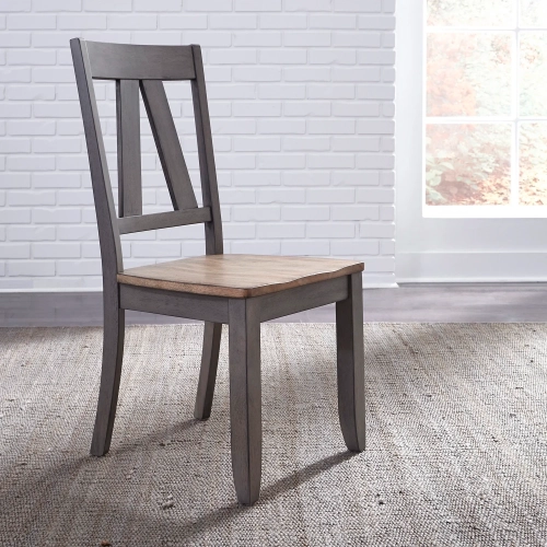 Lindsey Farm Splat Back Dining Chair in Gray & Sandstone (Set of 2)