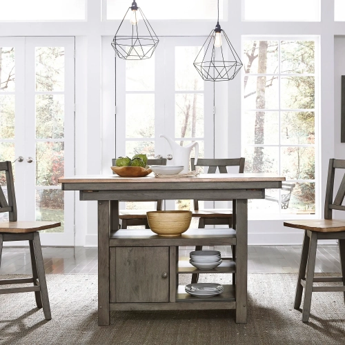 Lindsey Farm 5-Piece Kitchen Island Set in Gray & Sandstone