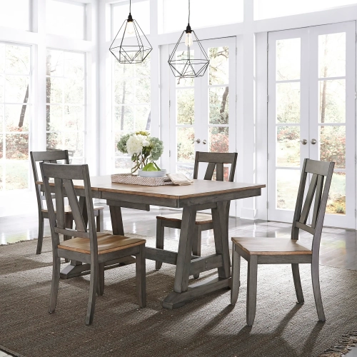 Lindsey Farm 5-Piece Trestle Dining Set in Gray & Sandstone