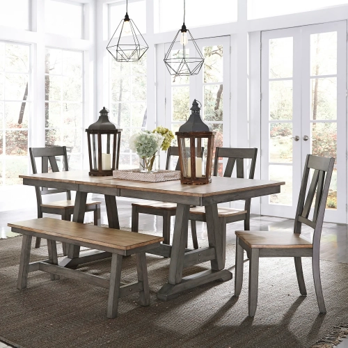 Lindsey Farm 6-Piece Trestle Dining Set in Gray & Sandstone
