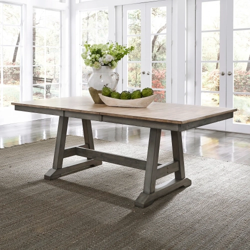 Lindsey Farm 78" Trestle Dining Table in Gray & Sandstone