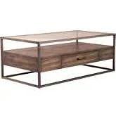 Jamestown Coffee Cocktail Table in Tobacco Brown, Metal & Glass