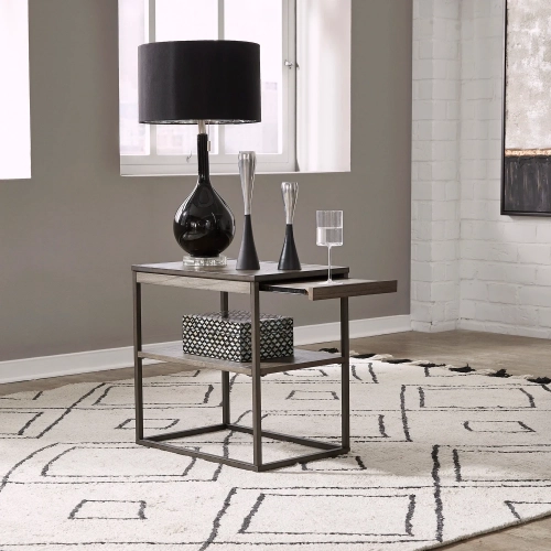 Jamestown Chair Side Table in Tobacco Brown Wood & Metal