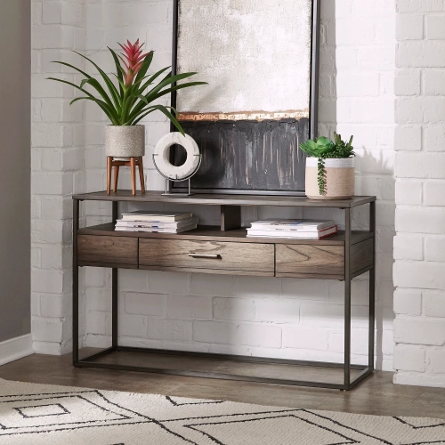 Jamestown Sofa Table in Tobacco Brown Wood & Metal