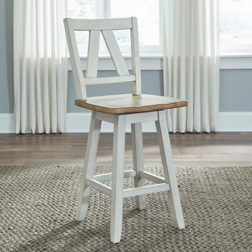 Lindsey Farm Counter Swivel Chair in Weathered White & Sandstone