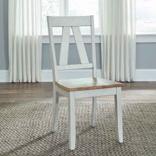 Lindsey Farm Splat Back Dining Chair in Weathered White & Sandstone